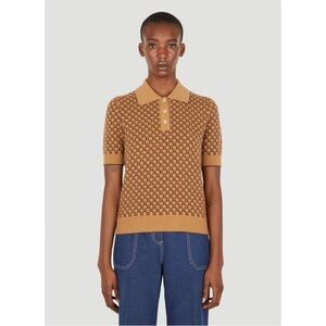 GUCCI Square G Knit Polo Shirt in Camel sz medium